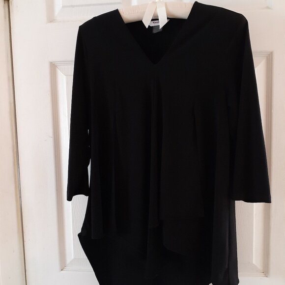 TanJay Asymmetrical Blouse Black Size Petite Small - Picture 2 of 6